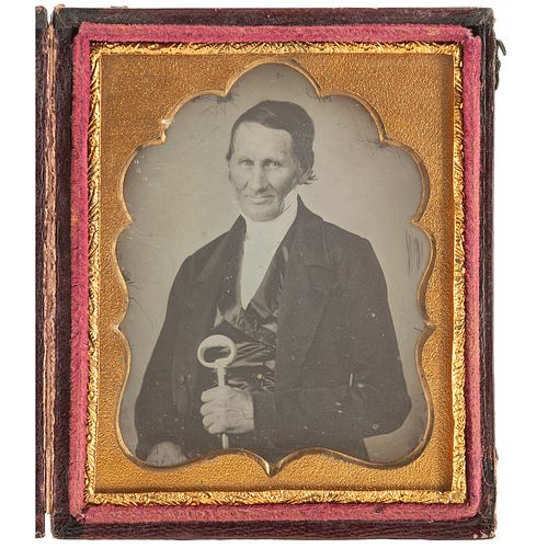 [EARLY PHOTOGRAPHY]. Sixth plate daguerreotype of sommelier with large wine key. N.p.: n.p., n.d.