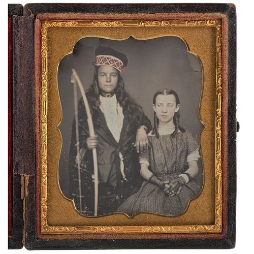 [EARLY PHOTOGRAPHY]. Sixth plate daguerreotype of Native American child and white child with accompanying image. N.p.: n.p., n.d.