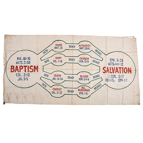 [RELIGION]. Baptism - Salvation. Illustrated church tent revival banner. Ca 1910s-1920s.