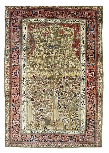 Antique Persian Mohtasham Kashan Tree of Life, 4'8'' x 6'11''