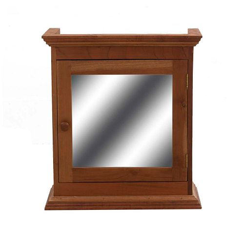 Botiquín. SXX. Talla en madera. Con puerta abatible con espejo de luna rectangular, entrepaño interno. 70 x 62 x 21 cm