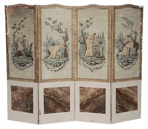 Fine French Hand-Painted Four-Panel