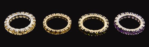 Four 14K Gold Eternity Gemstone Rings