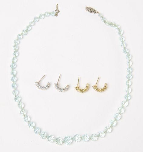 Aquamarine bead Necklace and Two Set of Earrings