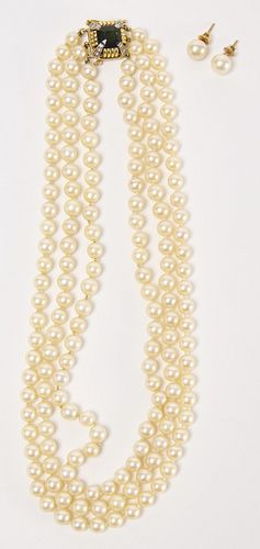 Akoya Cultured Pearl Necklace and Earrings
