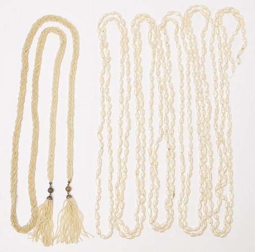 Lariat Seed Pearl Tassel and Biwa Pearl Necklaces