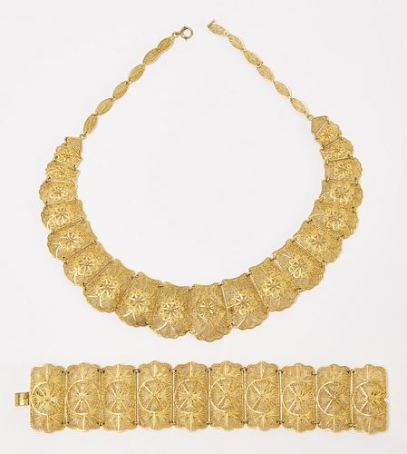 Middle Eastern Style 14K Necklace and Bracelet set