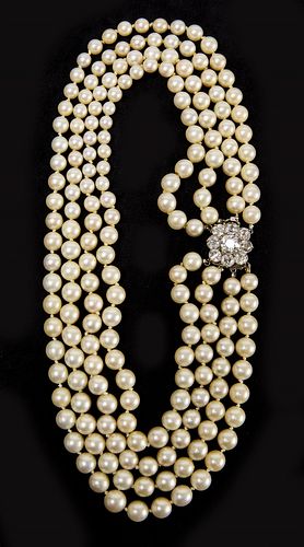 Semi-Baroque Cultured Akoya Pearl Diamond Necklace