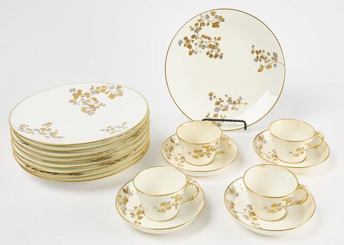 17 Porcelain w/Gold & Silver Branches Dinnerware