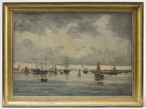 Oil Painting - Boats in a Harbor