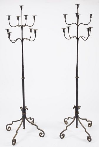 Pair of Wrought Iron Standing Candelabras