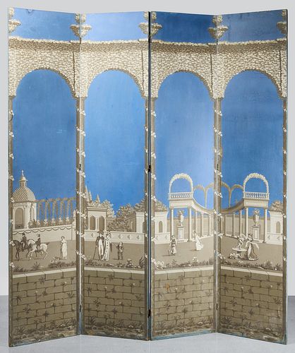 Four Panel Screen with Early Wallpaper