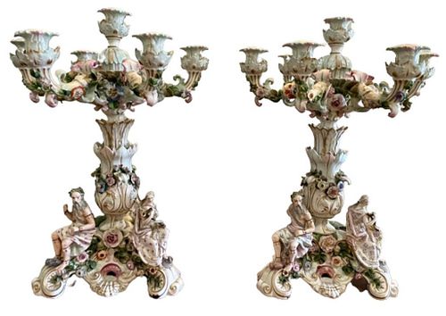 Pair of Monumental Figural Meissen Dresden Candelabras
