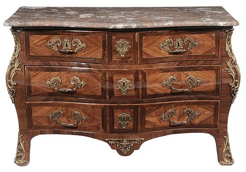 Signed Louis XV Inlaid Marble-Top and