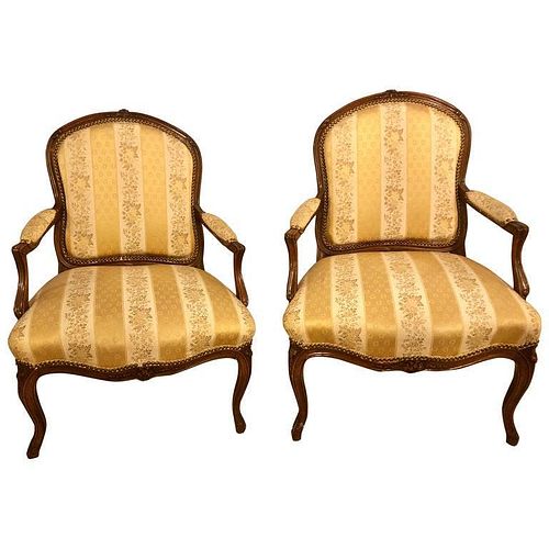 Pair Walnut Arm-Chairs Bergere Chairs