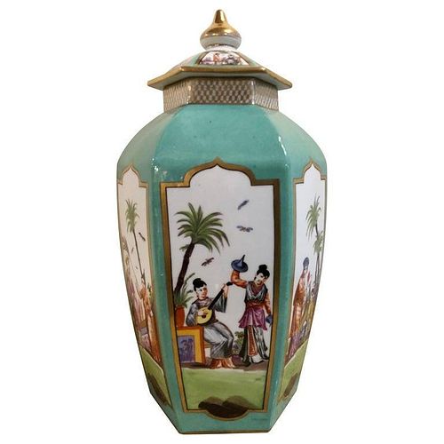 Chinese Painted Porcelain Lidded Hexagon Urn