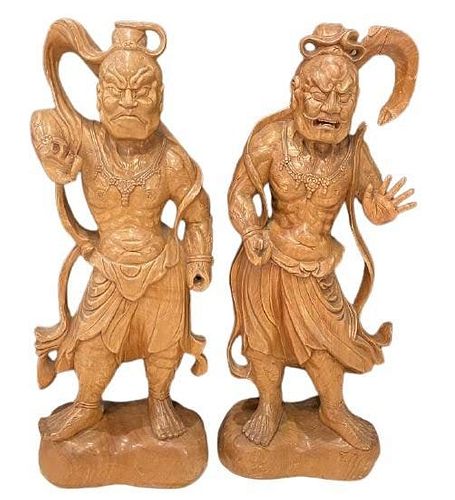 2 Wooden Ancient Statues