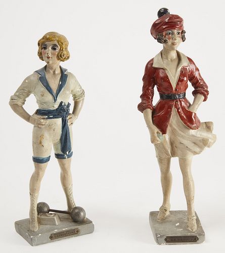Pair of French Painted Athletic Plaster Figures