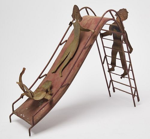Folk Art Children on Slide Sculpture