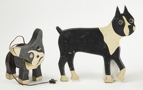 Two Folk Art Dog Sculptures