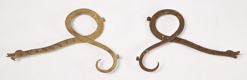 Pair of Wrought Iron Snake Spit Hooks
