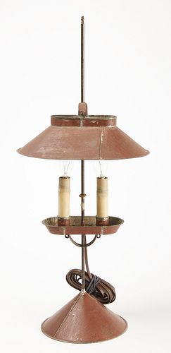 Early 20th Tole Lamp in Red Paint