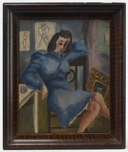 Modernist Portrait of a Woman in a Blue Dress