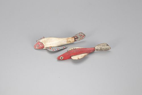Two Red and White Fish Decoys