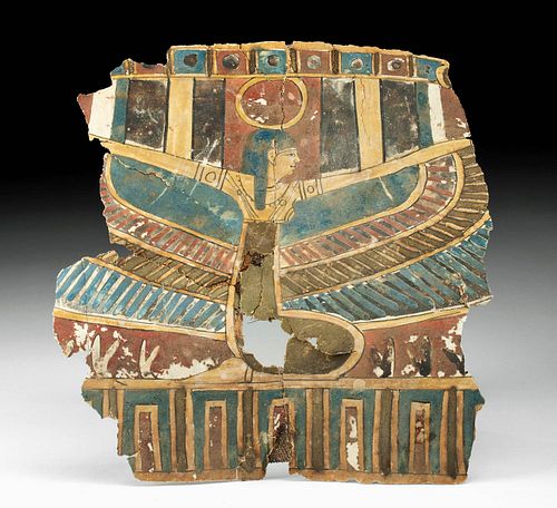 Egyptian Polychrome Linen Cartonnage Panel w/ Isis
