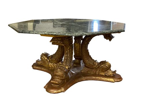Italian Dolphin Table with Octagon Marble Top