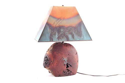 W. Kohler Mesquite Turquoise Inlay Wood Table Lamp