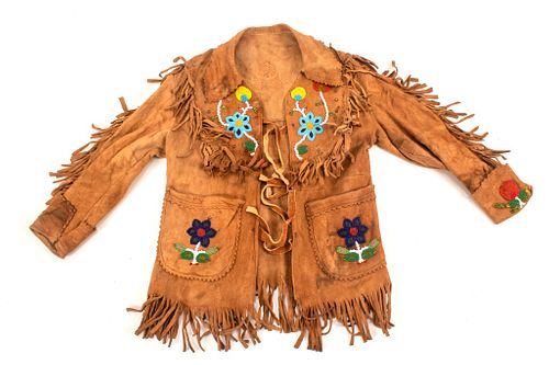 Crow Beaded & Fringed Hide Scout Jacket c. 1890-