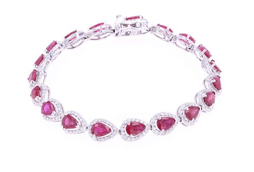 Natural Ruby & Diamond Platinum Tennis Bracelet