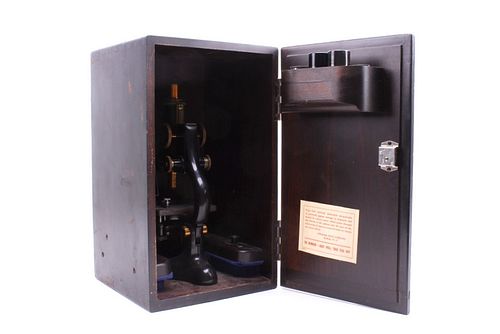 Basch & Lomb Optical Microscope & Case circa 1915