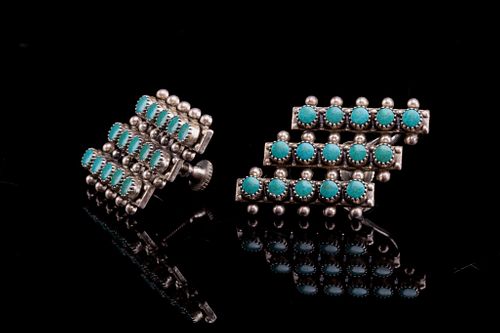 Navajo Silver & Turquoise Cluster Work Earrings