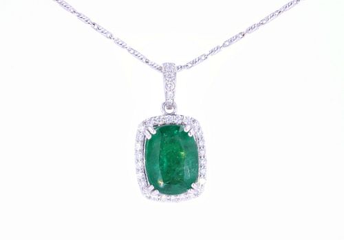 Natural 5.56ct Emerald & Diamond 18k Gold Necklace