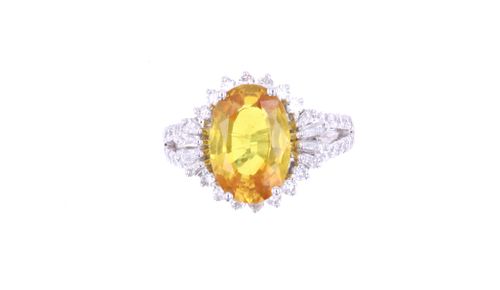 Art Deco 4.43ct Orange Sapphire & Diamond Ring