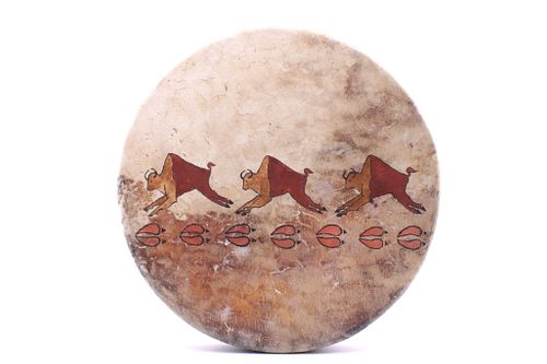 Lakota Sioux Buffalo Herd Polychrome Painted Drum