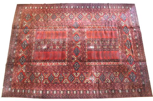 Turkeman Persian Hand Knotted Area Wool Rug 1900's