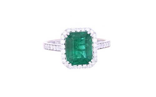 GIA Certified 2.53ct Emerald & Diamond 18k Ring