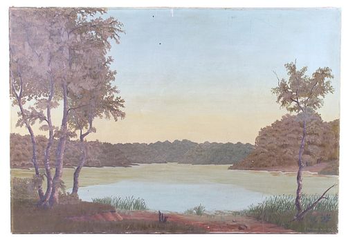 F. Nielsen Original Lake Landscape Oil Painting
