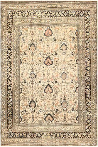 ANTIQUE LARGE PERSIAN IVORY ALLOVER KHORASSAN CARPET. 17 ft x 11 ft 7 in (5.18 m x 3.53 m).