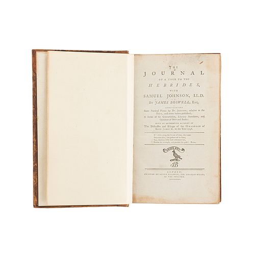 Boswell, James. The Journal of a Tour to the Hebrides, with Samuel Johnson. London, 1785. Primera edición, segundo estado.
