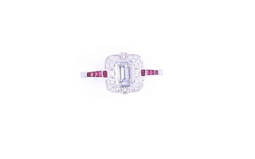Art Deco RARE VS2 Diamond & Ruby 18k Gold Ring
