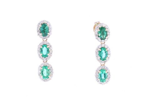 Luxury Graduated Natural Emerald Dangle Earrings