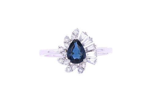 Vintage Estate Blue Sapphire & Diamond 18k Ring