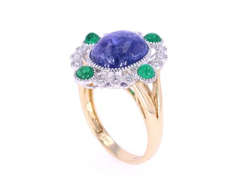 Tanzanite & Emerald Diamond 14k Gold Ring
