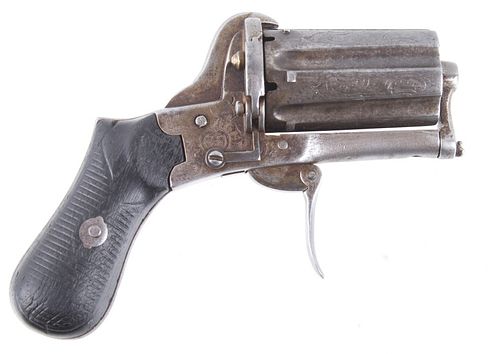 Engraved Belgium 28 Cal Pinfire Pepperbox Revolver