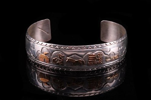 Navajo Begay 14K Gold Overlay Sterling Silver Cuff