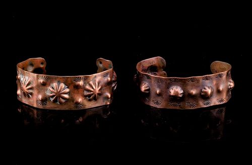 Navajo Fred Harvey Era Pressed Copper Bracelets